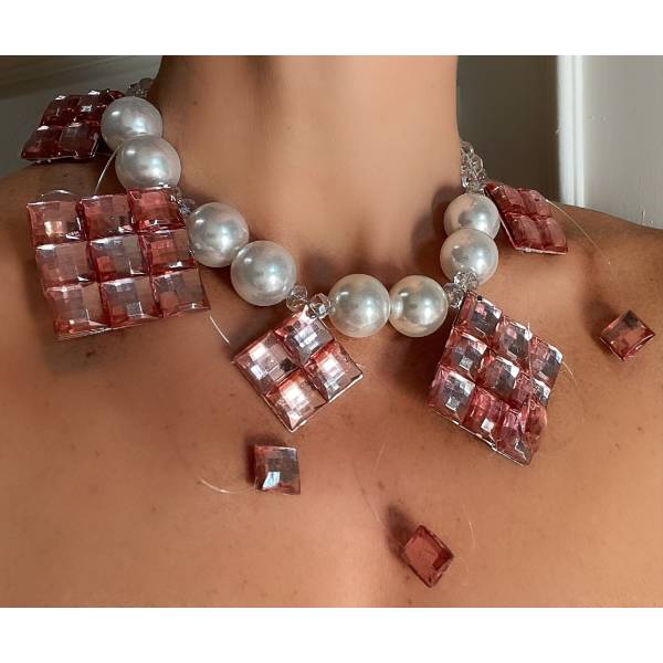 COLLANA QUADRATI ROSA CRYSTAL 2