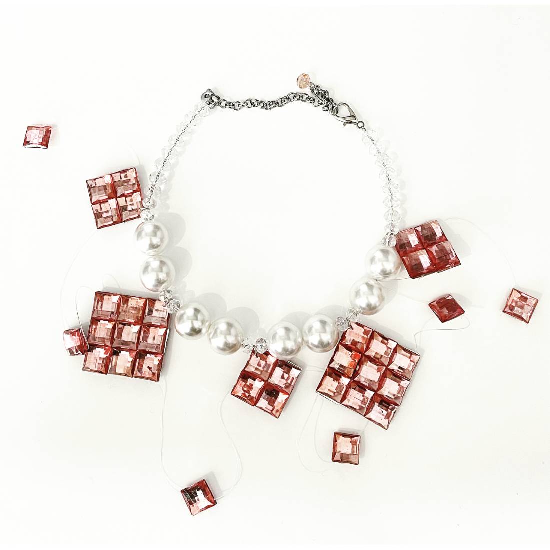 COLLANA QUADRATI ROSA CRYSTAL