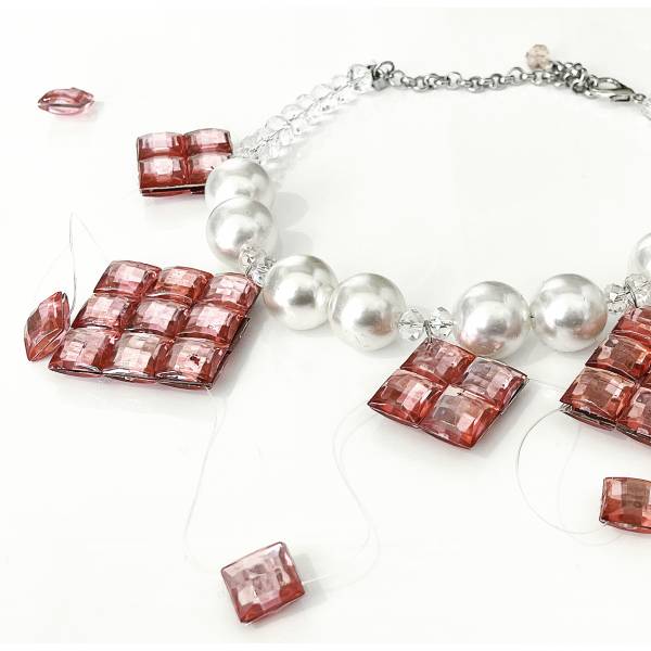COLLANA QUADRATI ROSA CRYSTAL