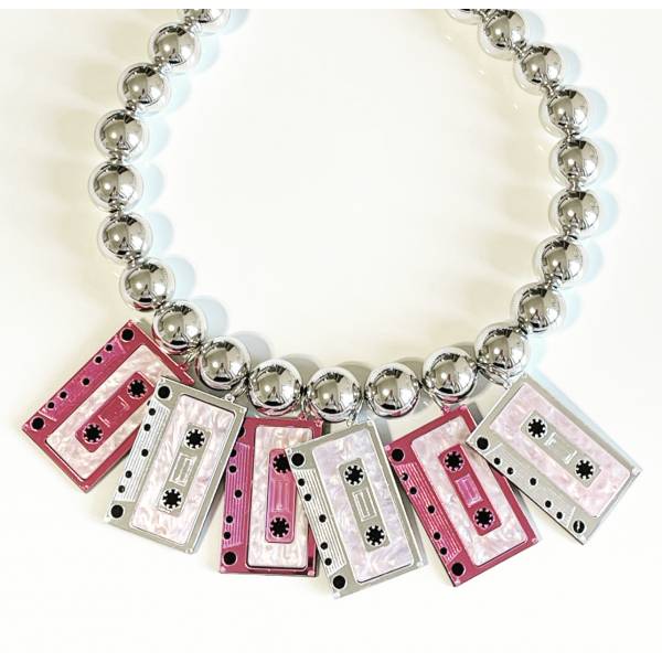 COLLANA CASSETTE FUCSIA E ROSA