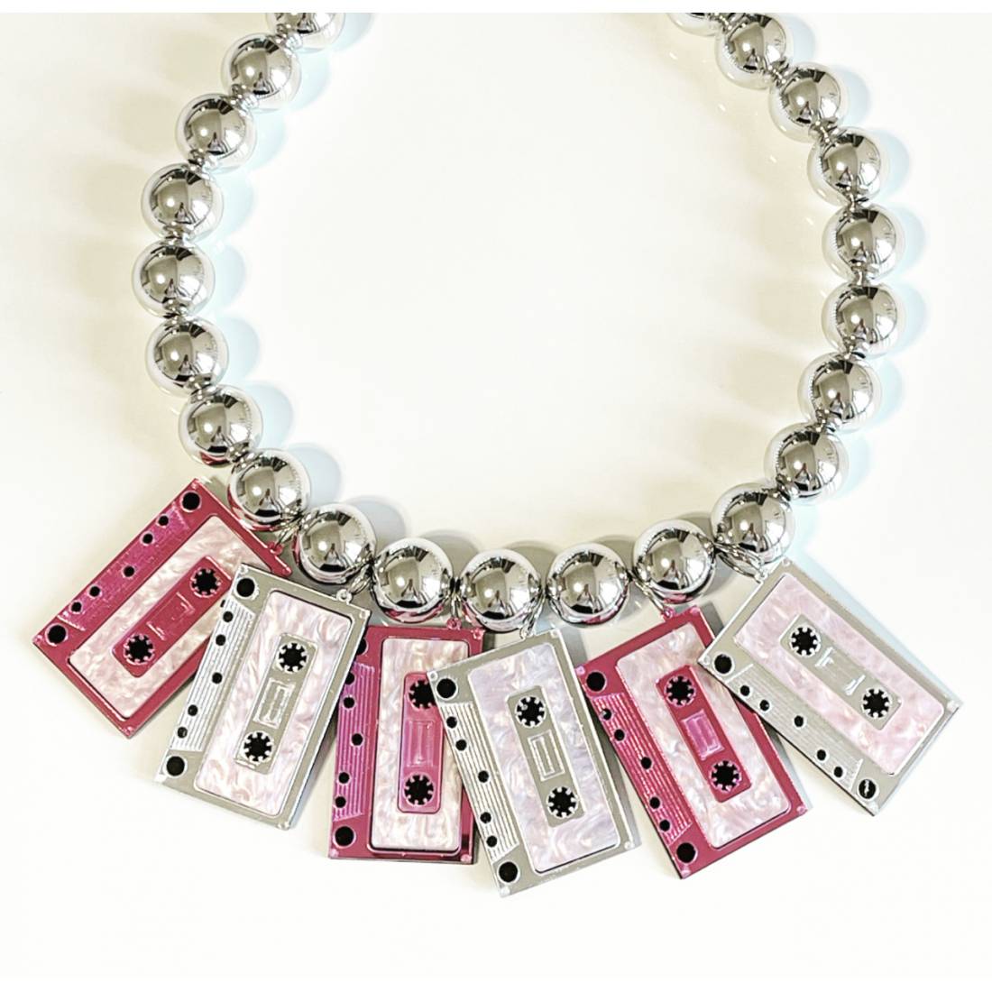 COLLANA CASSETTE FUCSIA E ROSA