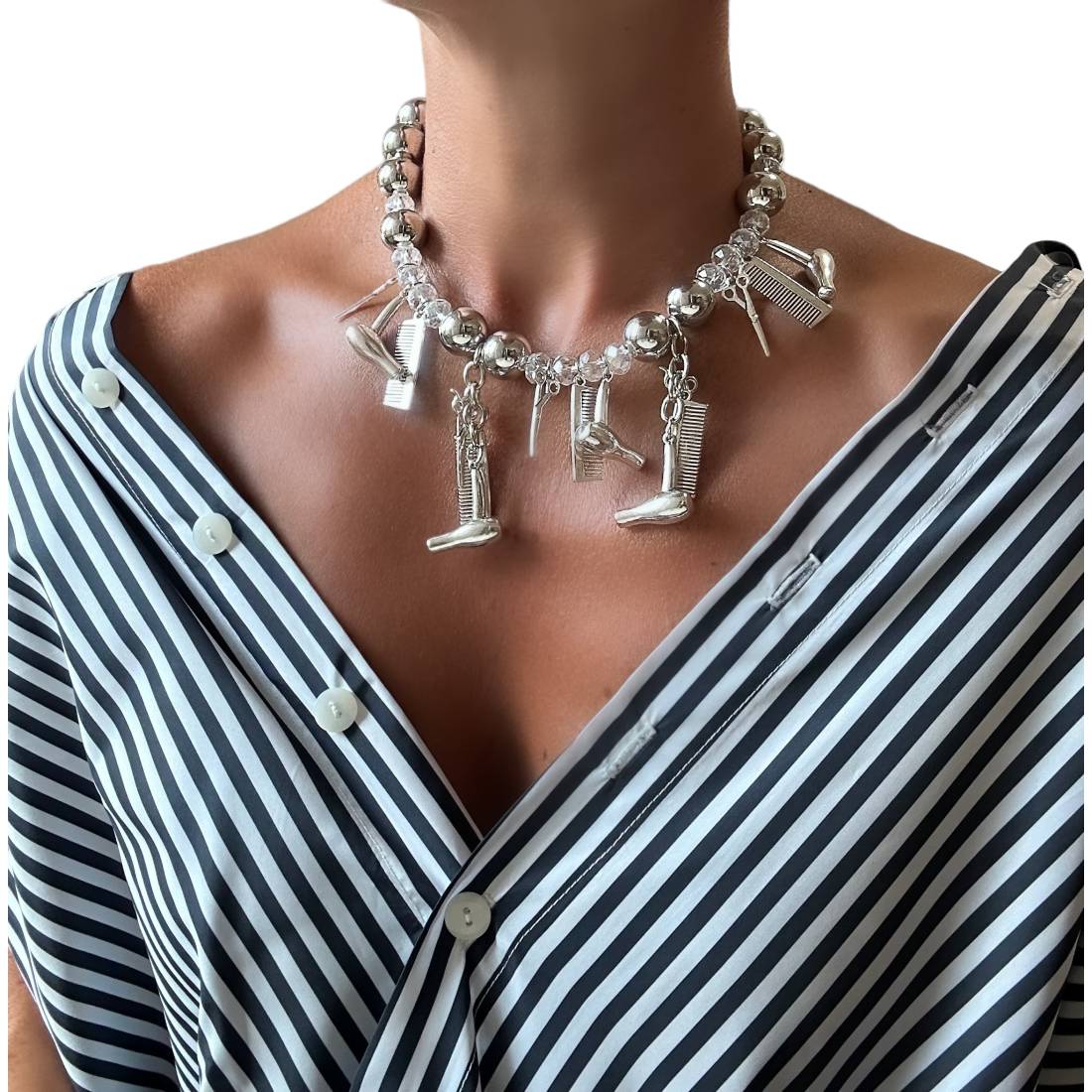 COLLANA PHON/PETTINE/FORBICI ACCIAIO