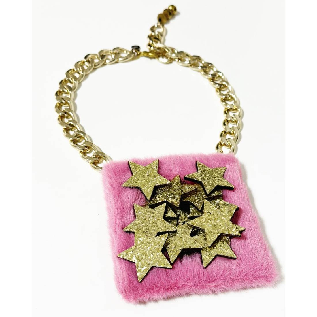 COLLANA QUADRO STELLE PELUCHE ROSA