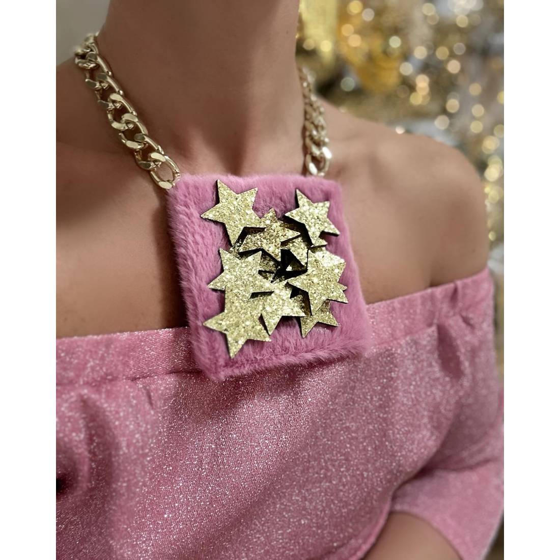 COLLANA QUADRO STELLE PELUCHE ROSA