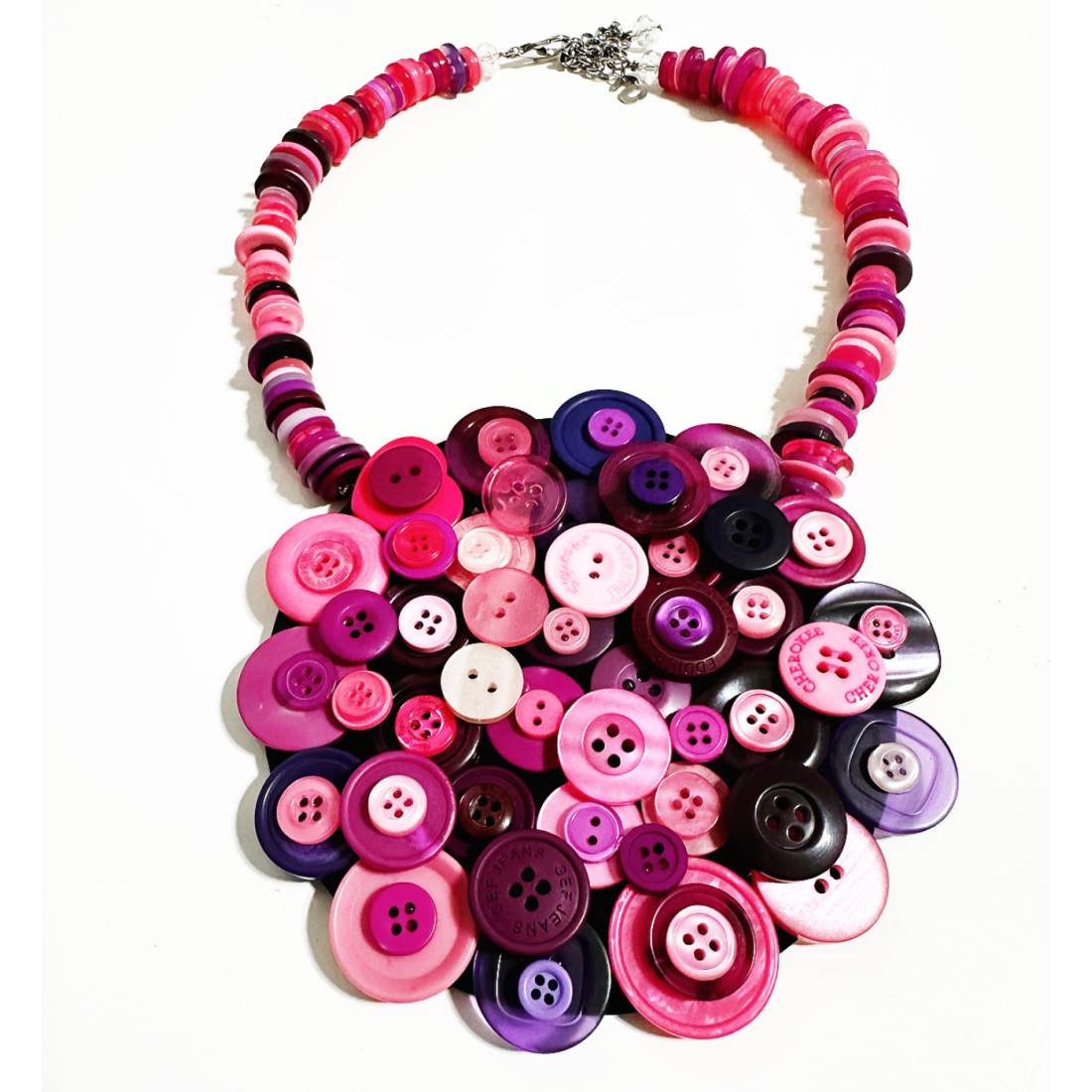 COLLANA BOTTONI FUCSIA ROSA VIOLA