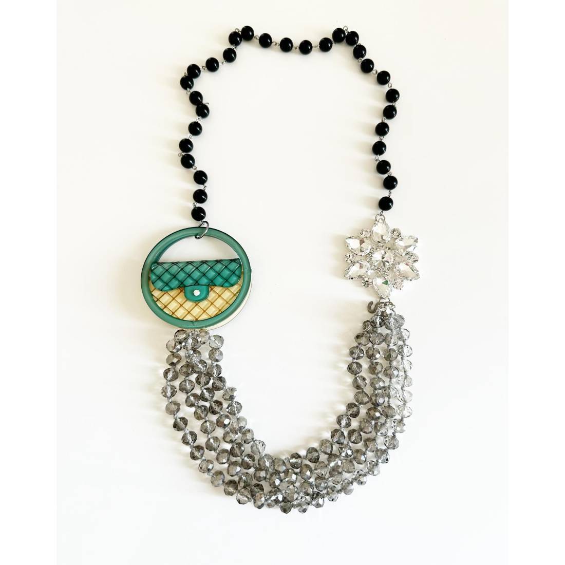 COLLANA BORSA VERDE CON CRISTALLO