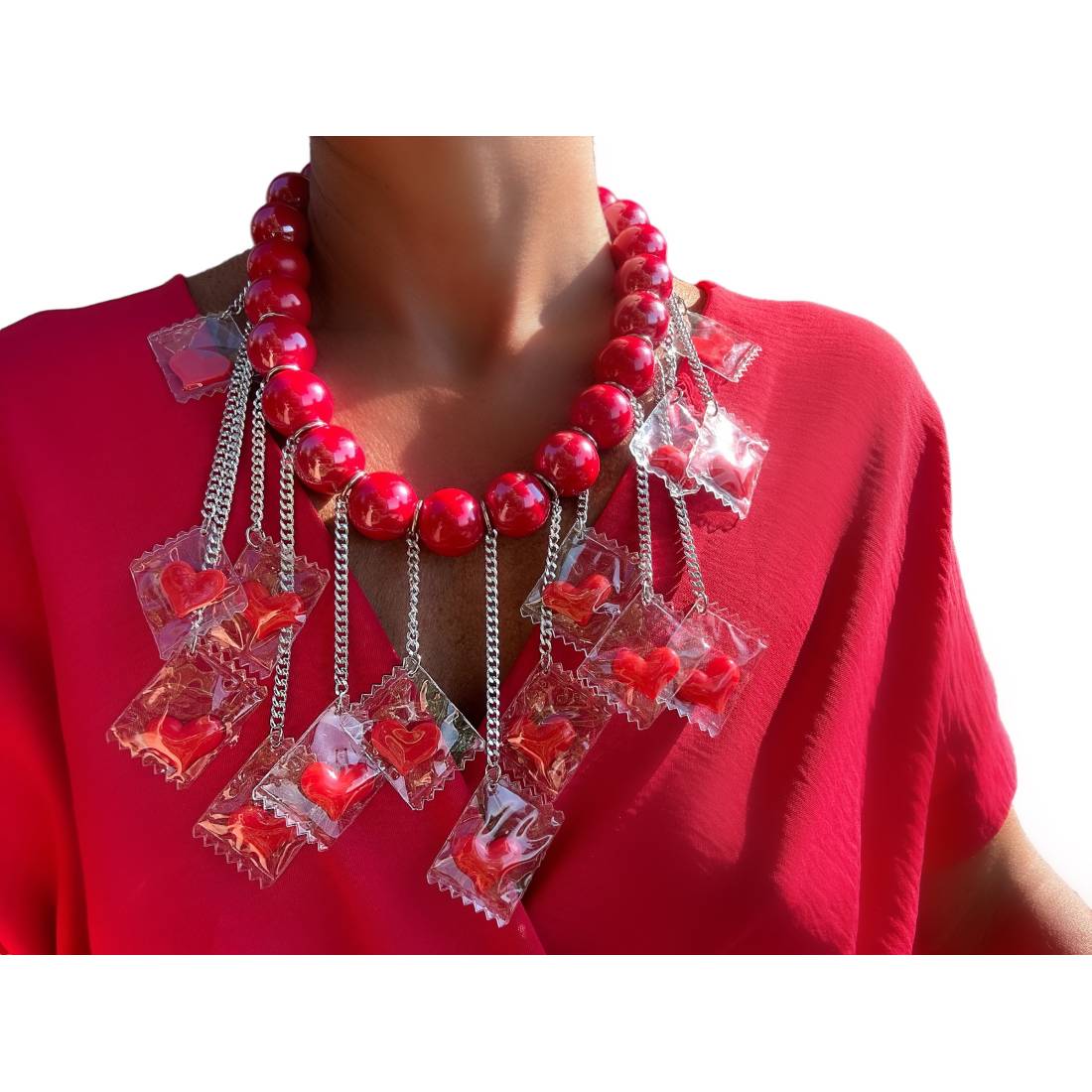 COLLANA CUORI ROSSI CASCATA