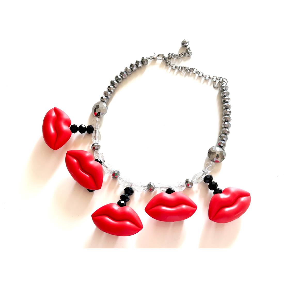 COLLANA BOCCHE ROSSE E CRISTALLO ARGENTO