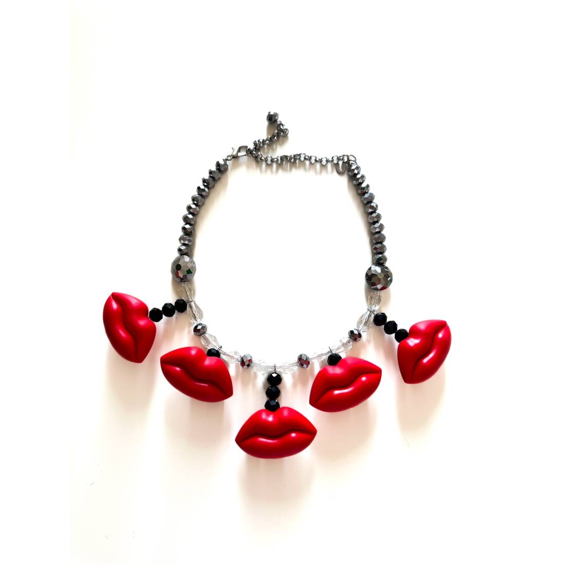 COLLANA BOCCHE ROSSE E CRISTALLO ARGENTO