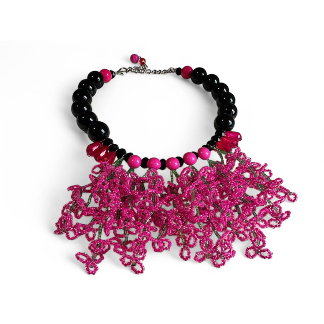 COLLANA FIORI FUCSIA IN PERLINE