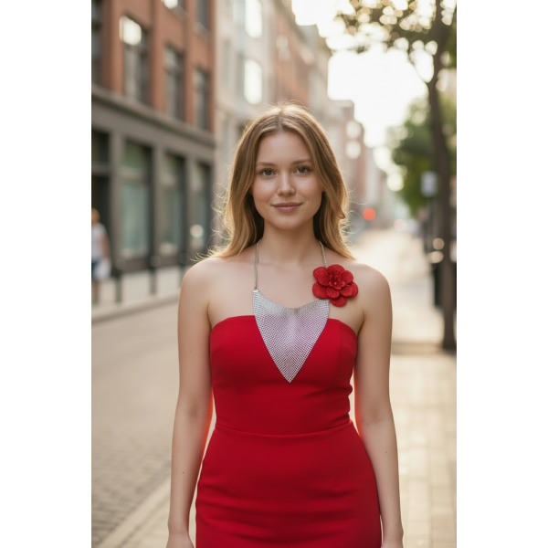 COLLANA FIORE ROSSO TRIANGOLO 2