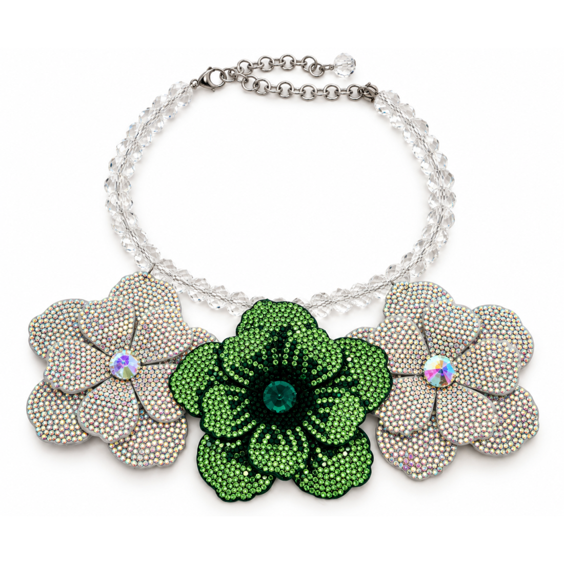 COLLANA TRE FIORI CRISTALLO VERDE
