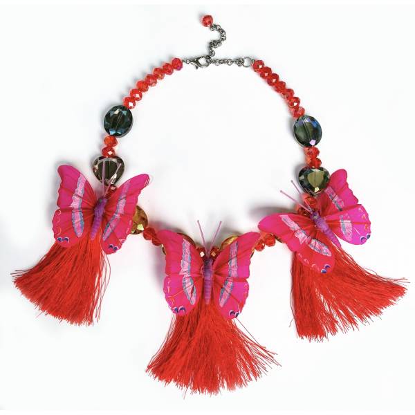 COLLANA FARFALLA FUCSIA E...