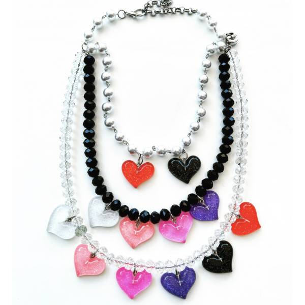 COLLANA CUORI RESINA GLITTER